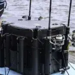 Railblaza Gear Hub with three fishing rods stowed