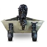 Railblaza C-TUG Schlauchbooträder / Dinghy Wheels an einem Aluminiumboot heruntergeklappt