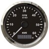 KUS Analog Tachometer with Operating Hour Counter for Inboard Engines, 0–6,000 RPM – Black