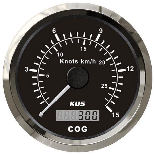 KUS GPS-snelheidsmeter met weergave van snelheid en koers van 0-15 knopen / 27 km/u - zwart