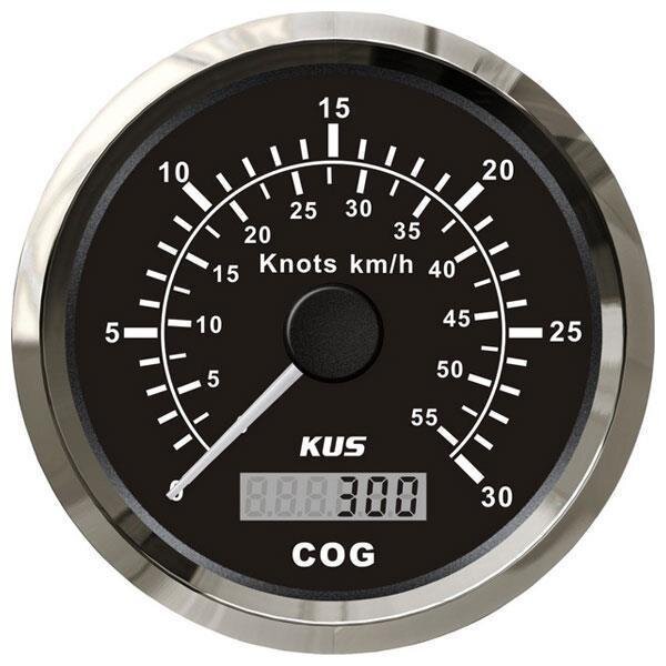 KUS GPS-snelheidsmeter met weergave van snelheid en koers van 0-30 knopen / 55 km/u - zwart