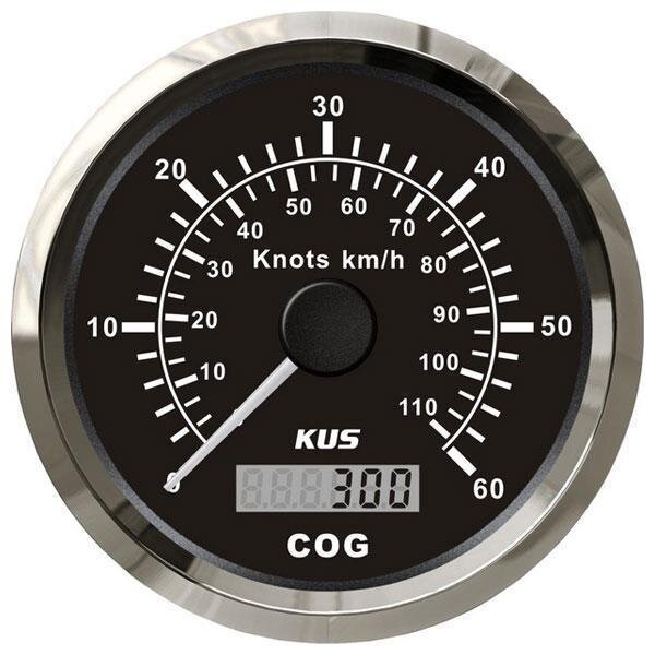 KUS GPS-snelheidsmeter met weergave van snelheid en koers van 0-60 knopen / 110 km/u - zwart