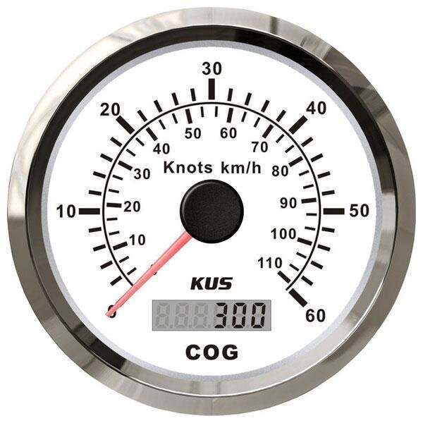 KUS GPS-snelheidsmeter met weergave van snelheid en koers van 0-60 knopen / 110 km/u - wit