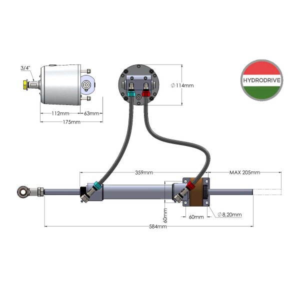 Hydrodrive MU75TF-MRA inboard hydraulic kit for boats up to 12 mt (40ft)