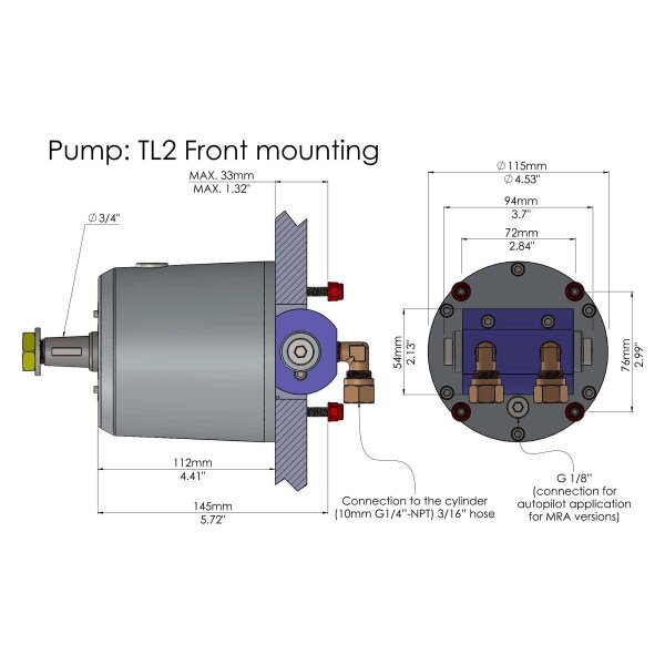 Hydrodrive MU75TF-MRA inboard hydraulic kit for boats up to 12 mt (40ft)