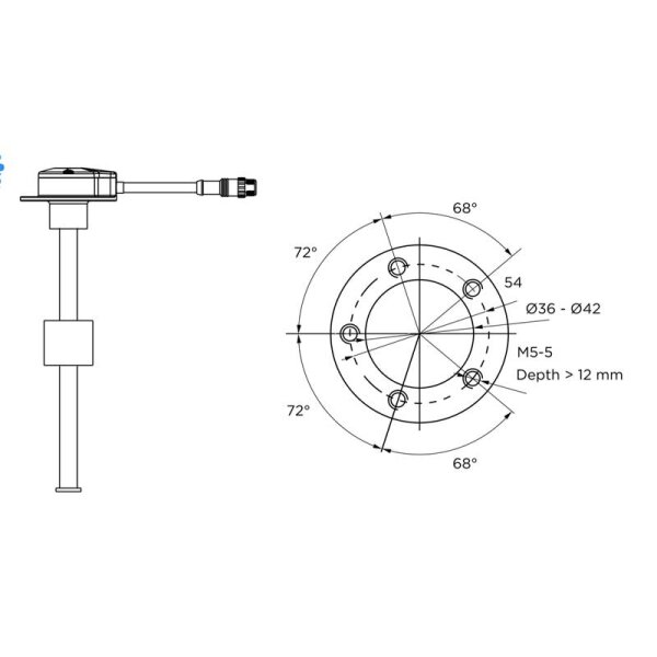 KUS NMEA 2000 dompelbuissensor NS5 voor brandstof- en watertanks - 250 mm