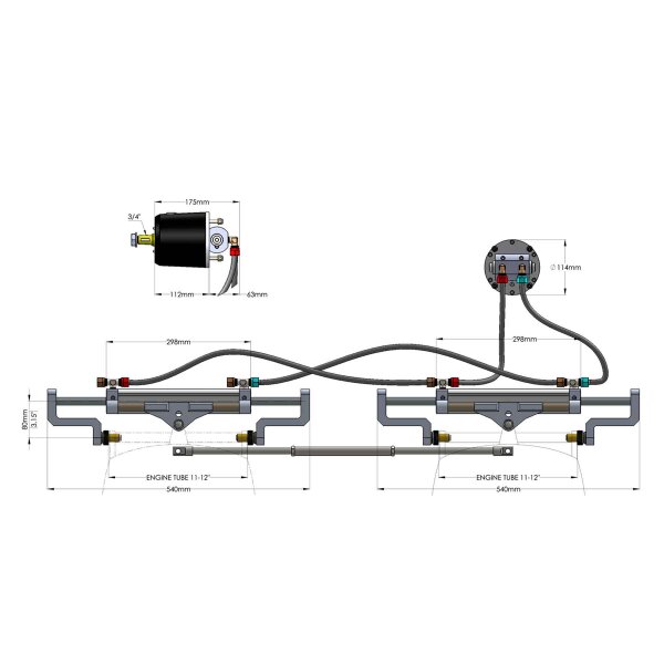 Hydrodrive hydraulische besturing MF255WTS-TDF voor buitenboordmotoren tot 350 pk (dubbele motor)
